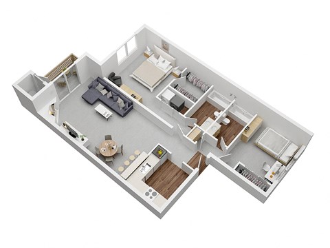 2 bedroom 2 bath 1036 square feet floor plan at Laurel Creek, Fairfield, CA